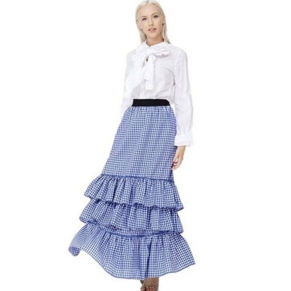 New TOV Holy Los Angeles Gingham Blue White Maxi Skirt EU 42 US 8 10 - Picture 1 of 7